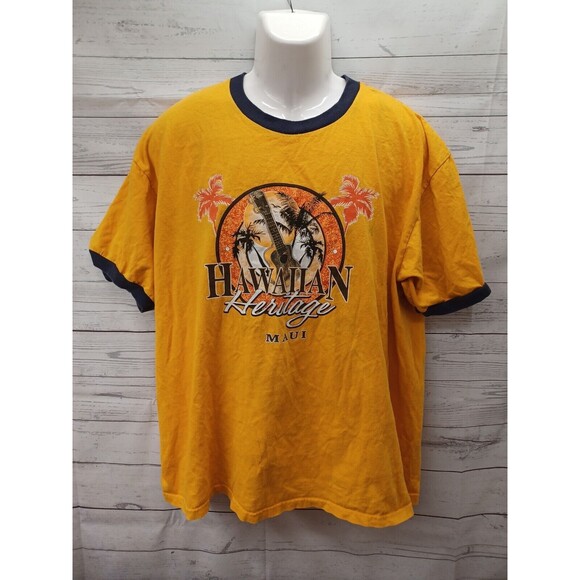 Vtg Hawaiian Heritage Maui Guitar coconut palms Orange Size 2X - Picture 1 of 9